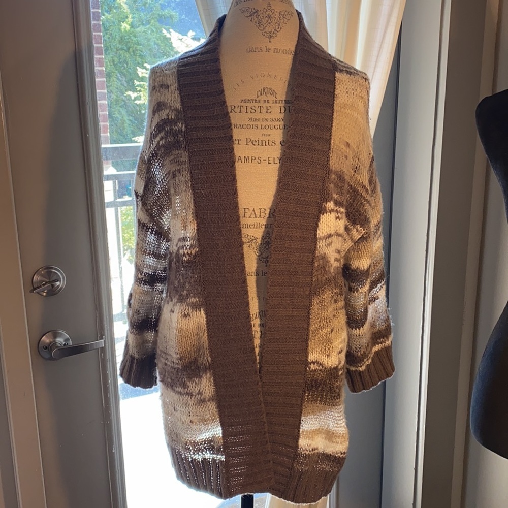 Caslon women’s Small striped neutral tones sweater cardigan jacket winter coat S - Picture 2 of 7